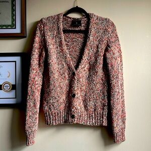 Maison Scotch multi-colored cardigan with gold metallic threads, size 1